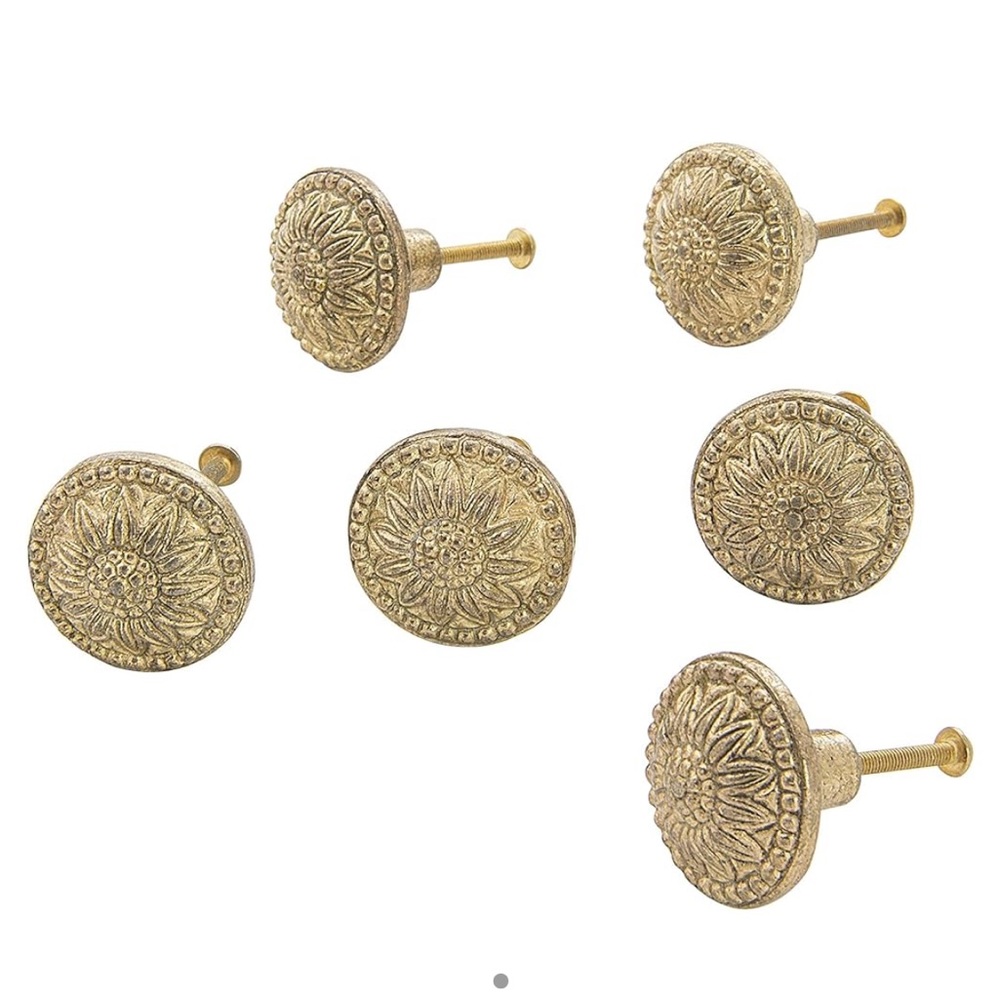 Cast iron flower medallion knob, Brass gold